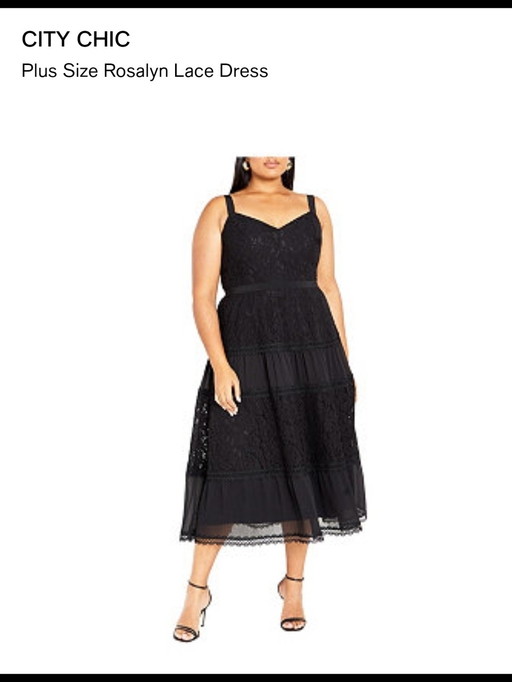City Chic Black Lace Midi Dress with Spaghetti Straps